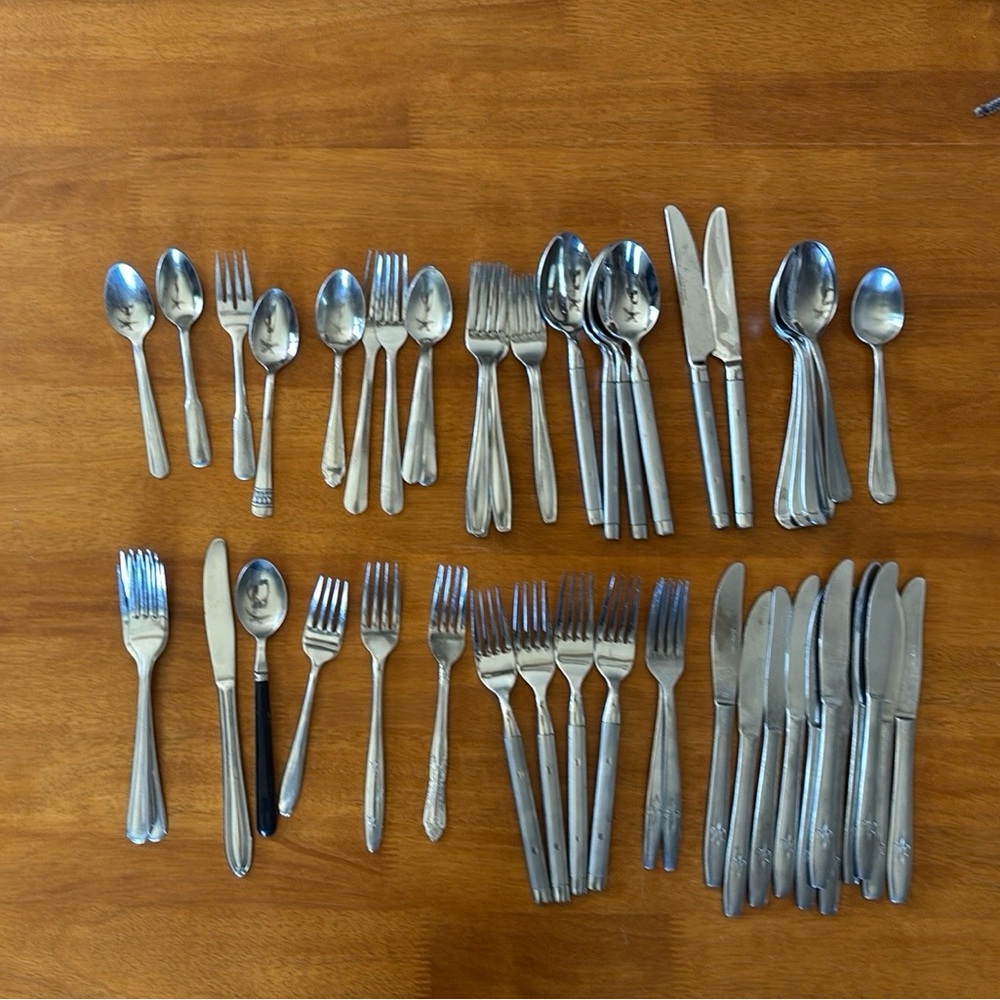 Lot of Mismatched Cutlery/Silverware - 54 pieces total